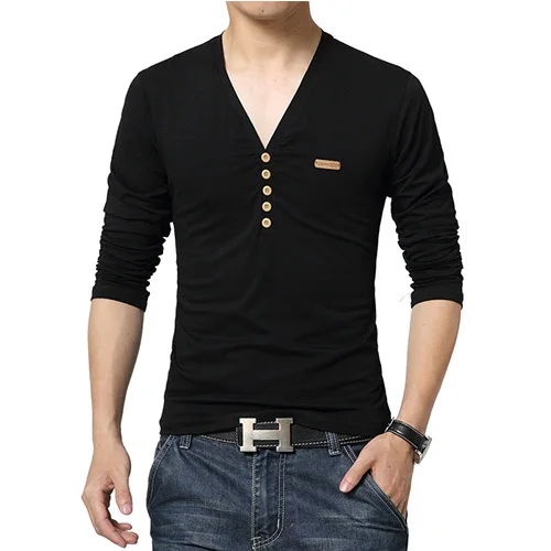 2016 Good quality cotton pure color button V neck fashion handsome men ...