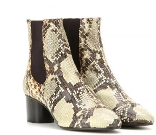 

New Arrivals Snakeskin Elastic Band High Heel Women Ankle Boots Round Toe Slip-On Leather Booties Plus Size 10 Free Shipping