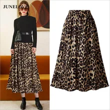 JuneLove, женские осенние леопардовые Эластичные Макси юбки, винтажные, с животным принтом, женские длинные юбки, повседневные, размера плюс, женские юбки, низ