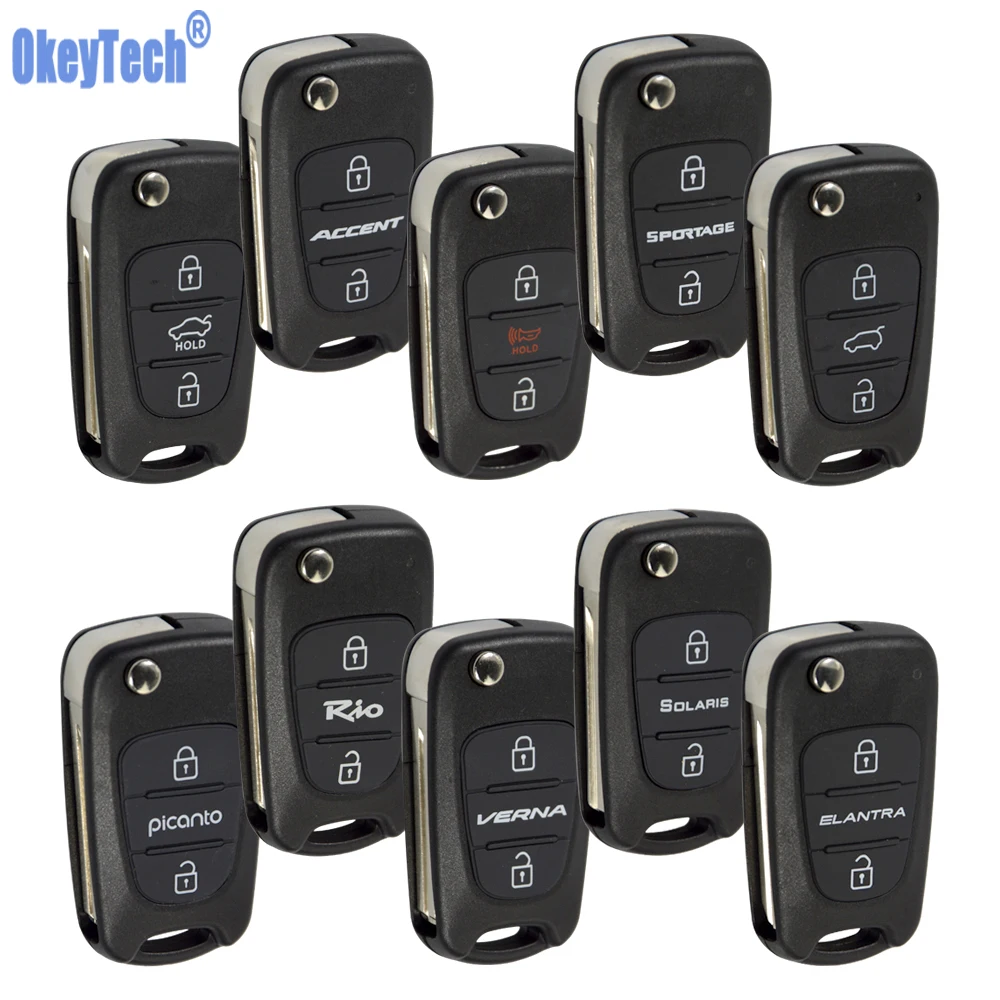 

OkeyTech For Kia Sportage 2016 3 Rio K2 Cerato Remote Flip Folding Key Shell 3 Buttons For Hyundai Avante Accent I30 IX35 Key