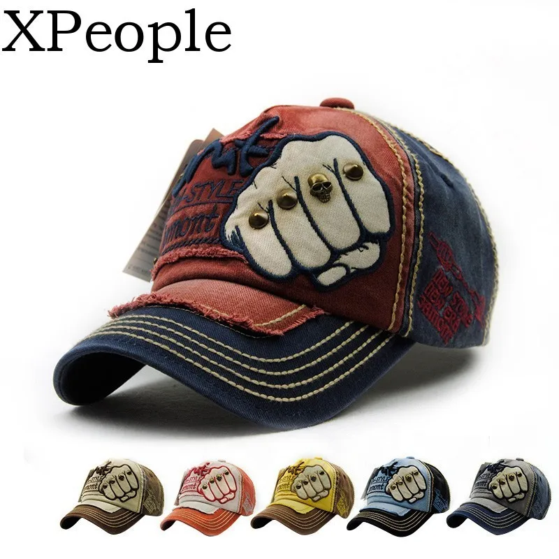 

XPeople Fist Embroidered Flexfit Adult Hat Embroidered Polo Style Washed Cotton Hat for Men Women