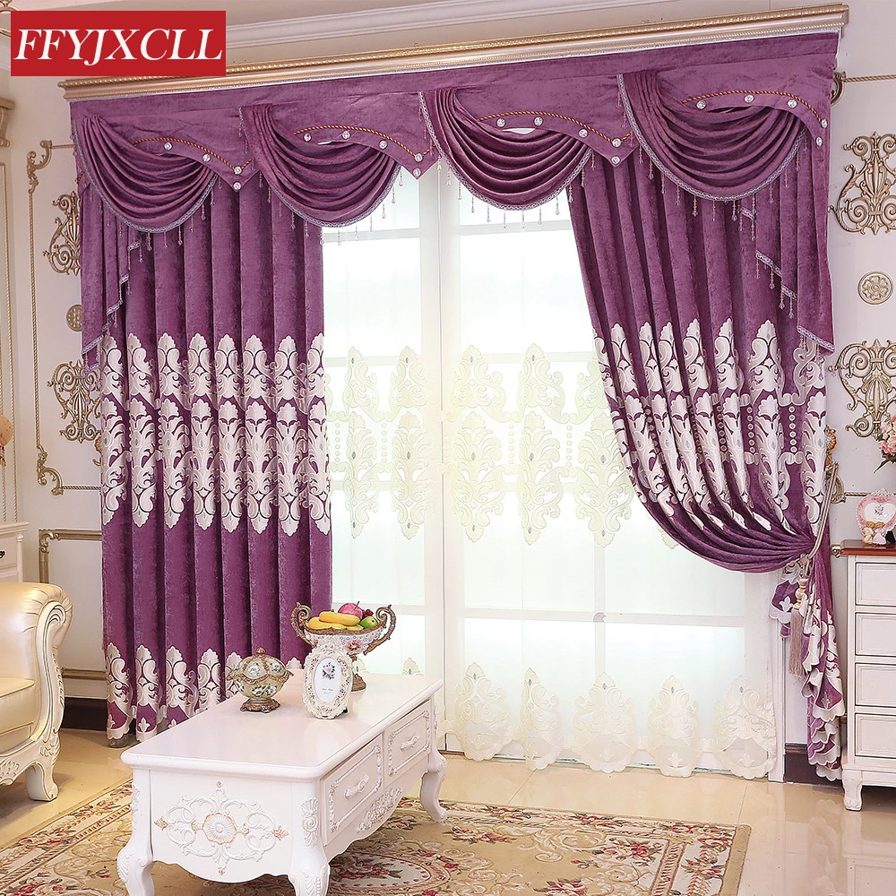 High Quality Embroidered Luxury Villa Purple Blackout Curtains Window