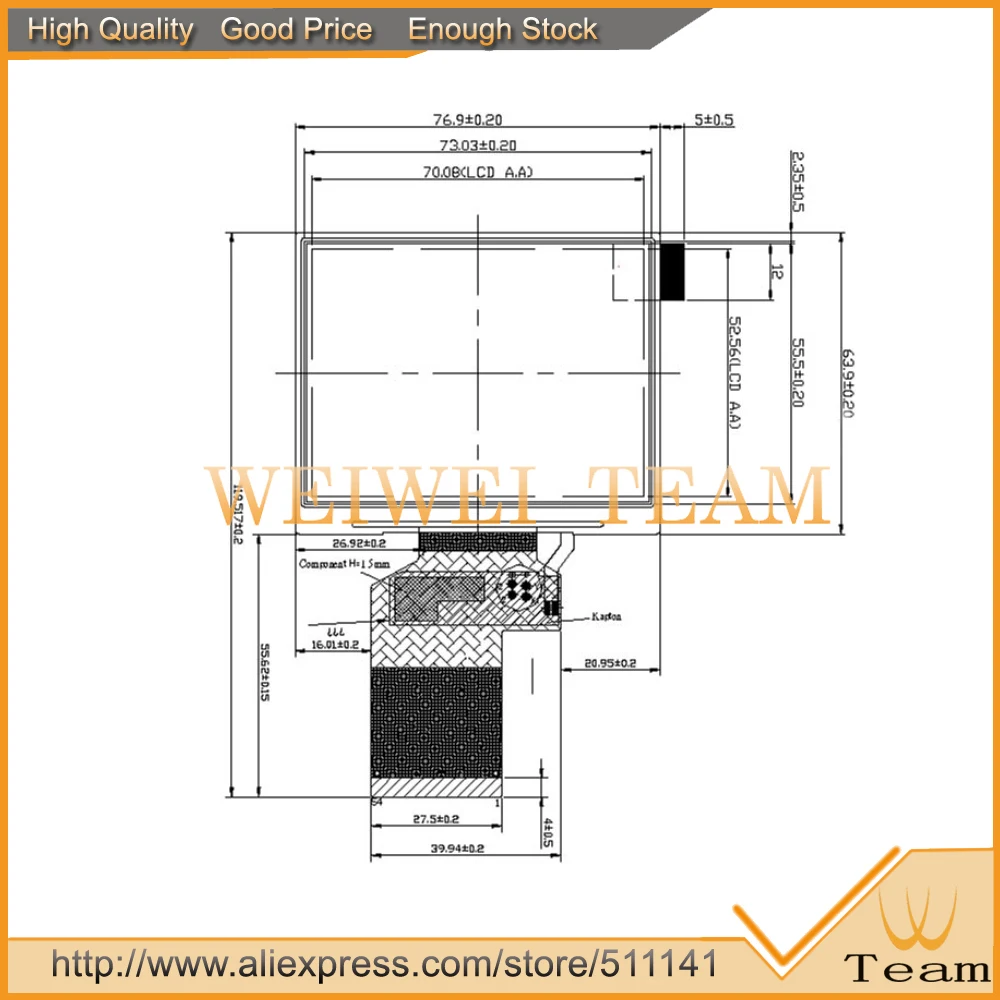 

Original New 54 Pins 3.5 inch TFT Satlink WS6909 LCD Display For Satlink 6909 LCD Screen Panel