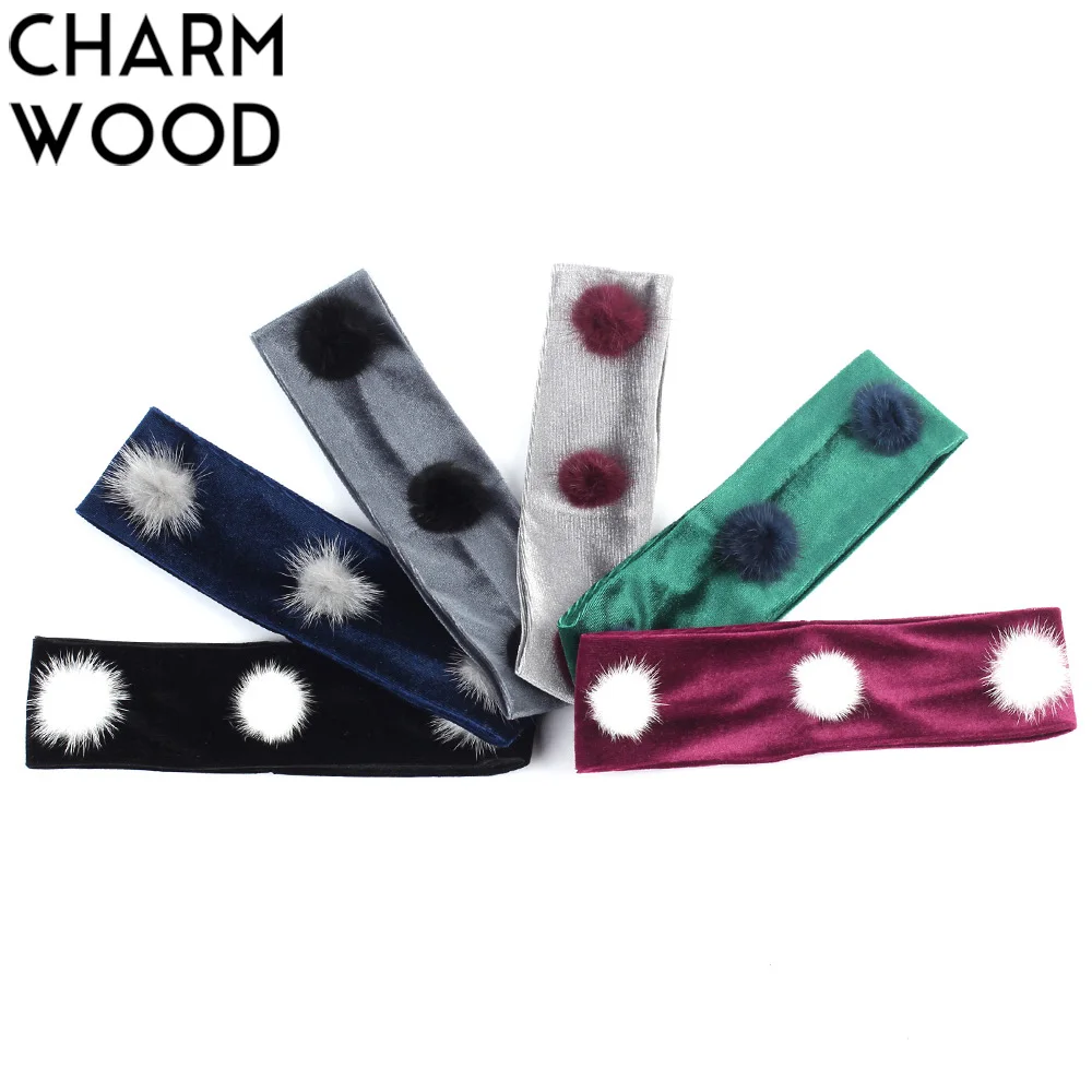 

Kids Velvet Headband with Pompom 6 cm Wide Polyester Solid Color Flat Polyester Headband for Girls DIY Hair Band with Applique