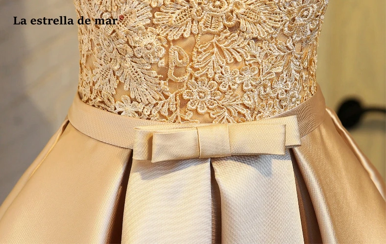 Платья для праздника de casamento2019 Новое Кружевное атласное ТРАПЕЦИЕВИДНОЕ Шампанское золотое бордовое розовое серебряное короткое платье
