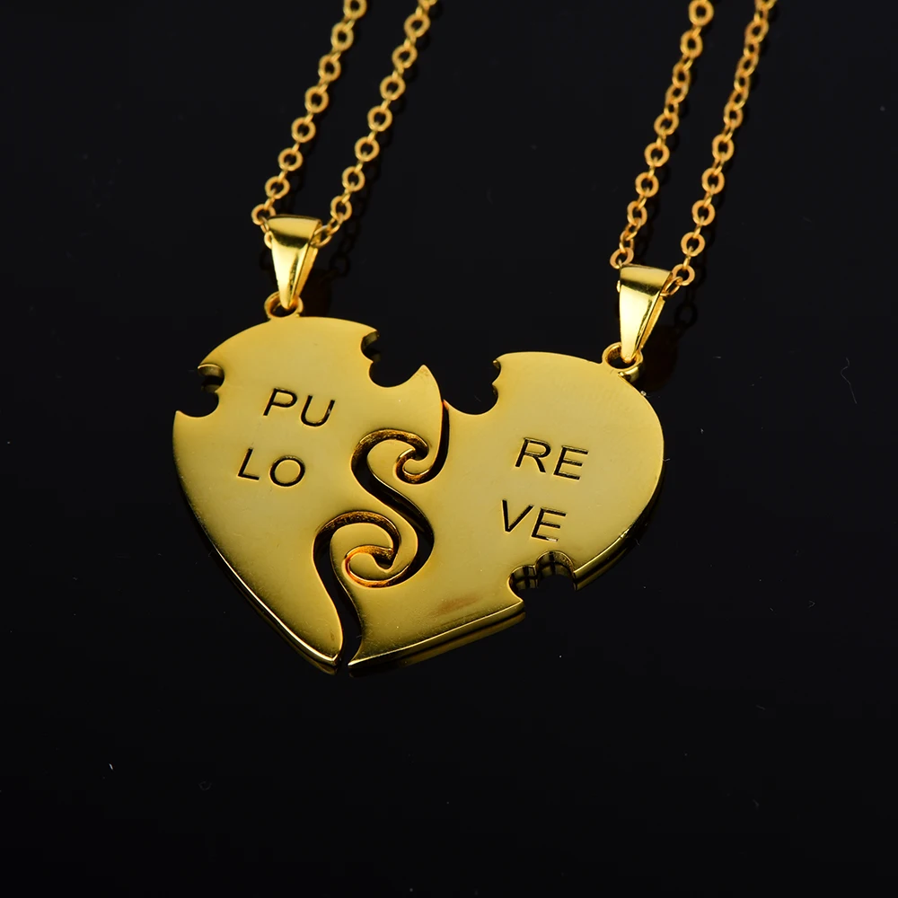 

RainMarch 1 Set Silver Heart Couple Necklace 925 Sterling Silver Engrave Pendant Necklace Customized Engagement Couple Jewelry