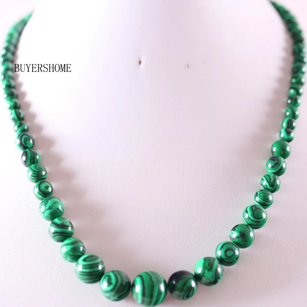 

Fashion Jewelry Round Beads Green Malachite Necklace 18" 1Pcs E101