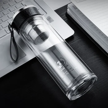 

300ml400ML Business Type Water Bottle Glass Bottle with Stainless Steel Tea Infuser Filter Double Wall Glass Sport Water Tumbler