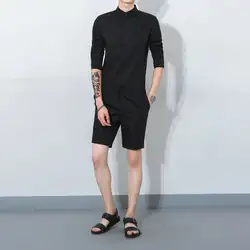 Yifsion мужские стильные, с коротким рукавом Slim Fit комбинезон боди на работу брюки Рубашки домашние S20