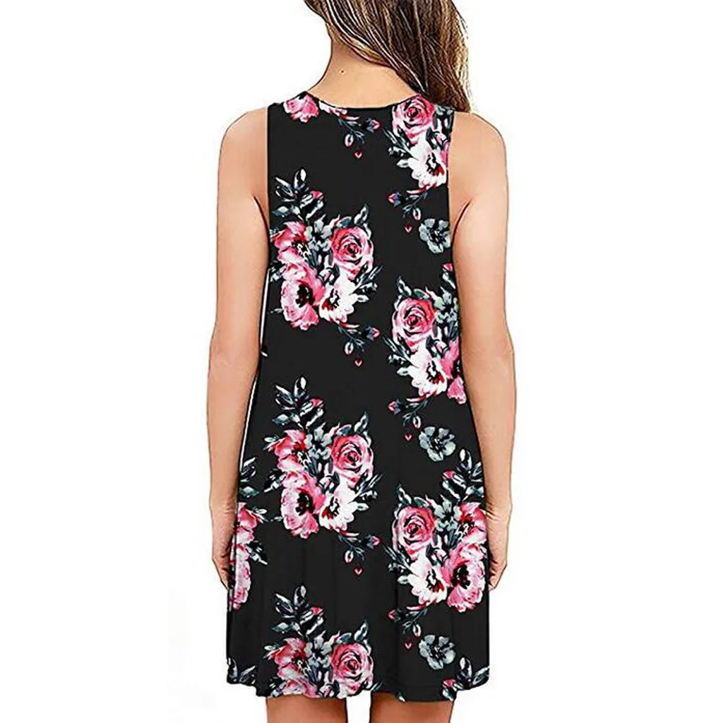 SAGACE платье размера плюс женское сексуальное без рукавов с принтом повседневное v