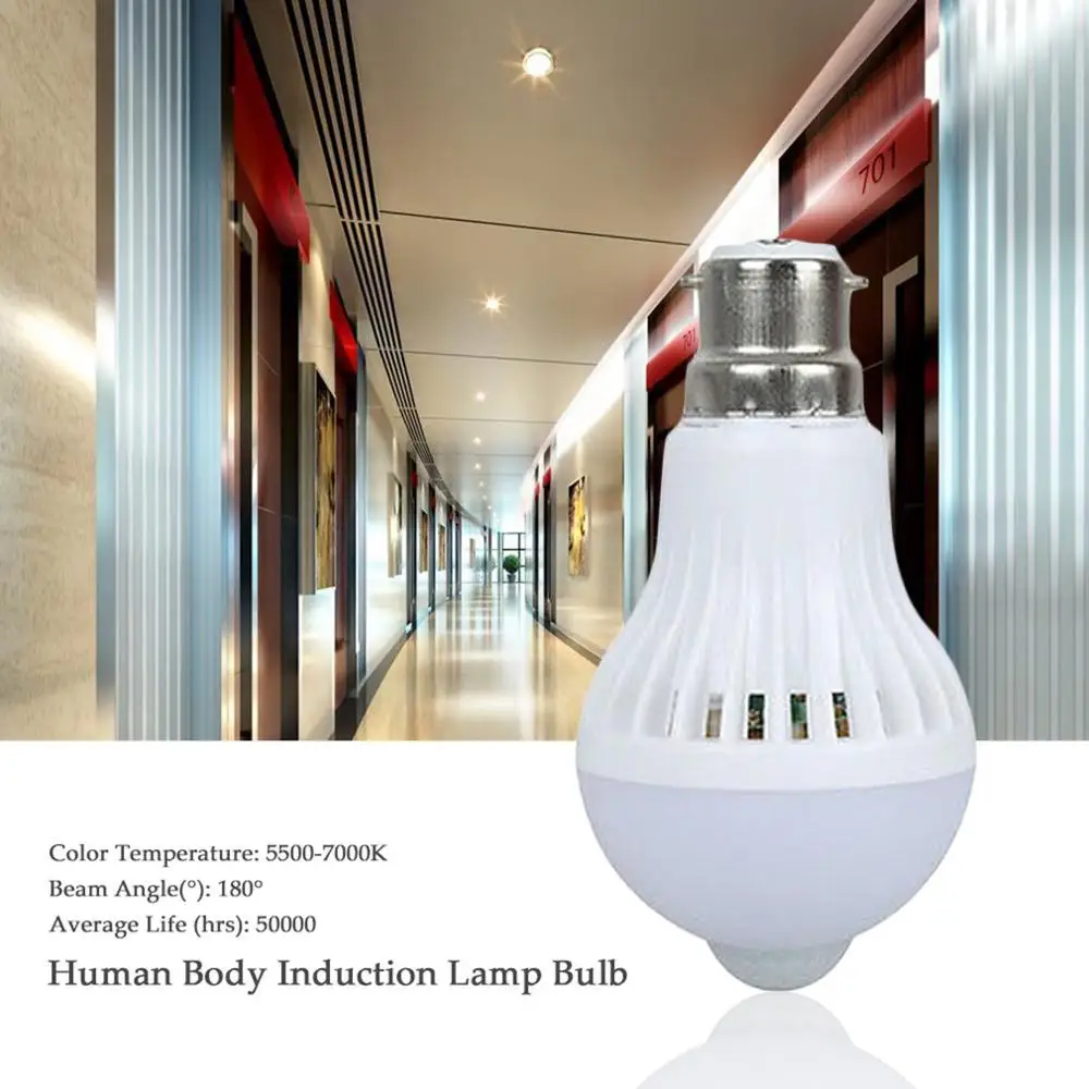 

1PCS 7W PIR Motion Sensor LED Cabinet light Bulbs E27 B22 Dusk to Dawn Night light Stair Pathway Corridor Emergency lamps