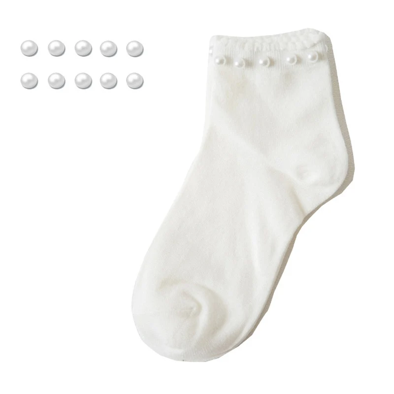 [EIOISAPRA] черные/белые корейские носки с жемчугом женские эластичные хлопковые носки ручной работы Meias креативные носки Harajuku Calcetines Mujer - Цвет: 5