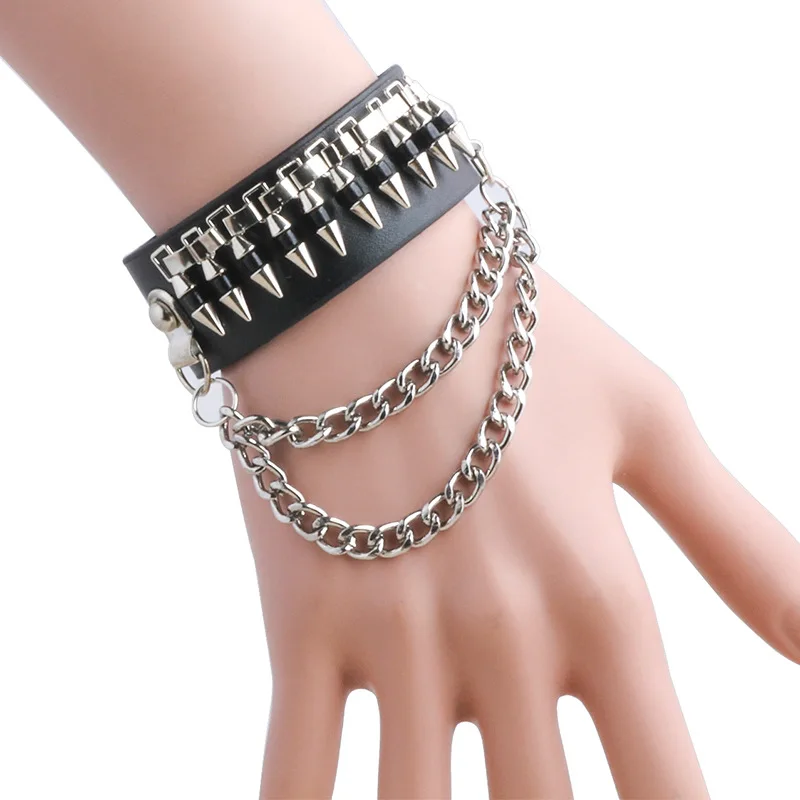 

Punk wind chain, bullet Leather Bracelet rivet, men's leather bracelet, student fashion personality jewelry S169