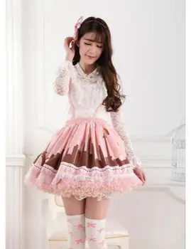

Modern Lovely Pink Pleated Lady's Lolita Lace Jumper Skirt