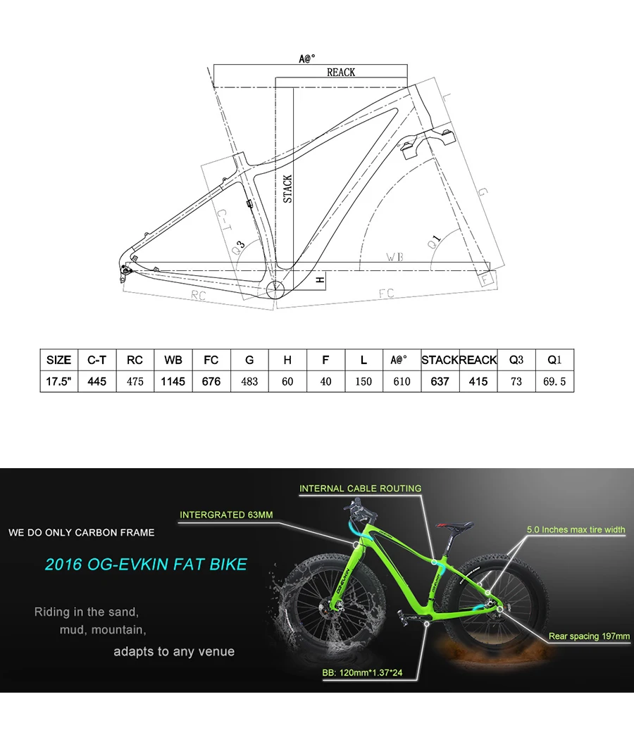 Excellent OG-EVKIN CF-041 Carbon Mountain Bike Frame DI2 Bike Frame Fat Back bike BICICLETTA Carbon Bicycle Frame CF041 Green Colour 1