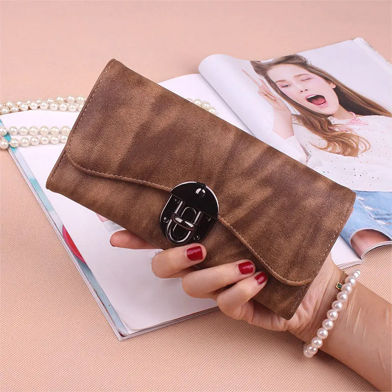 

HOT Fashion Women Wallet Matte Leather Solid Color Foldable Lock Catch Casual Ladies Girls Purses Card Holder Clutch Bag 19ING