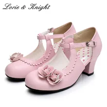 Женские винтажные туфли Mary Jane; Туфли Лолиты на среднем каблуке с круглым носком, украшенные розами; школьная обувь для девочек