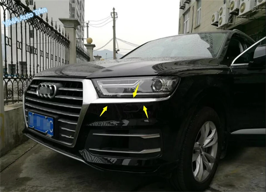 

Lapetus Auto Styling Front Face Lamp Lights Eyelid Eyebrow Cover Trim Chrome Fit For Audi Q7 S Line S-Line Sport 2016 - 2019 ABS