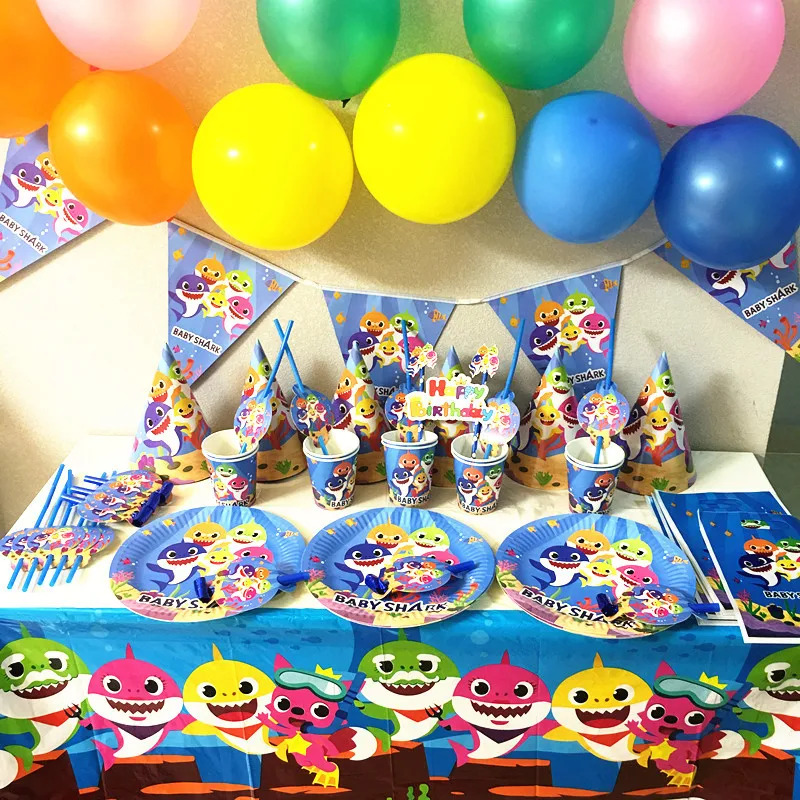 

152Pcs/set Baby Shark Party Decorations Disposable Tableware Paper Cup Plate Tissue Hat Baby Shower Kids Birthday Party Supplies