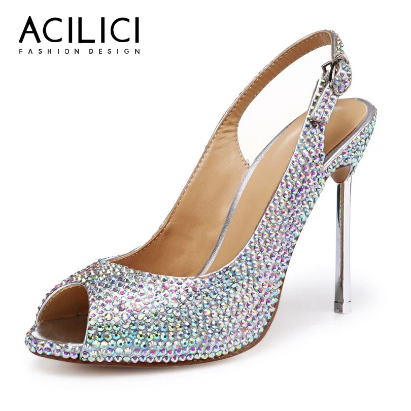 

Wedding shoes Peep Toe High Heels Luxury Party Women Sexy Stiletto Rhinestone Buckle Sandals