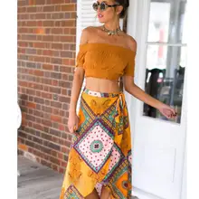 Для женщин Асимметричная юбка Лето Boho Цветочный принт Длинные Макси юбка чешские Винтаж пол Длина Сексуальная рюшами пляж юбки