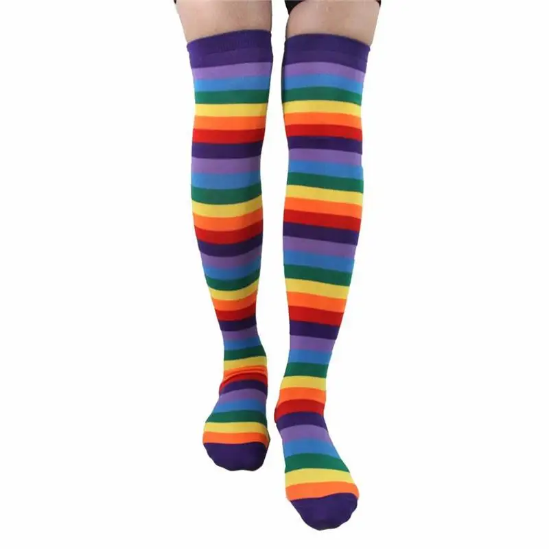 # SS rainbow coloured standard striped over-the-knee socks