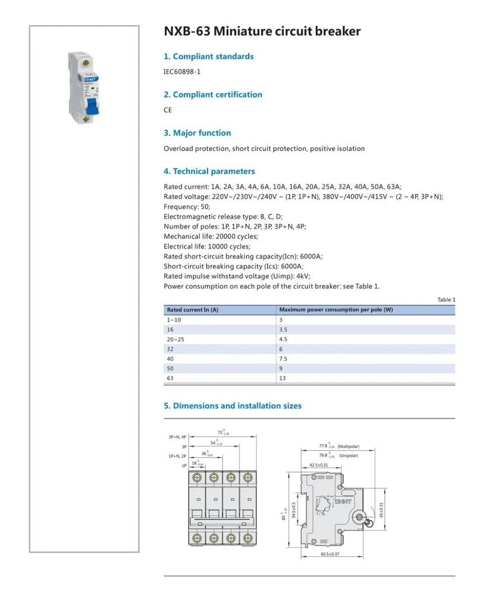 CHINT Мини автомат защити цепи NXB-63 2 полюса C Тип 6A 10A 16A 20A 25A 32A 40A 50A 63A 400V переменного тока выключатель DZ47-63