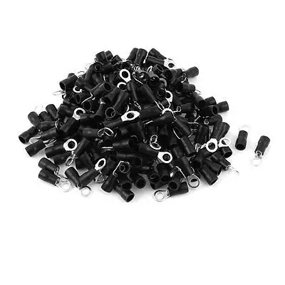 

200 Pcs 2-4S Insulated Wire Connector Ring Crimp Terminal Black 16-14AWG