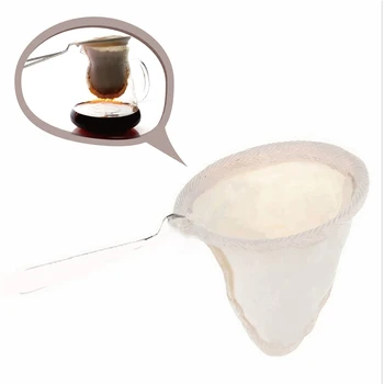 

100% Flannel Ground Coffee Filter Net Stainless Steel Handle Filtration Americano Strainer Hand Drip Coffee Tools 2pcs