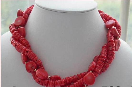 

ddh001830 NICE 3row naturel red coin massive coral necklace
