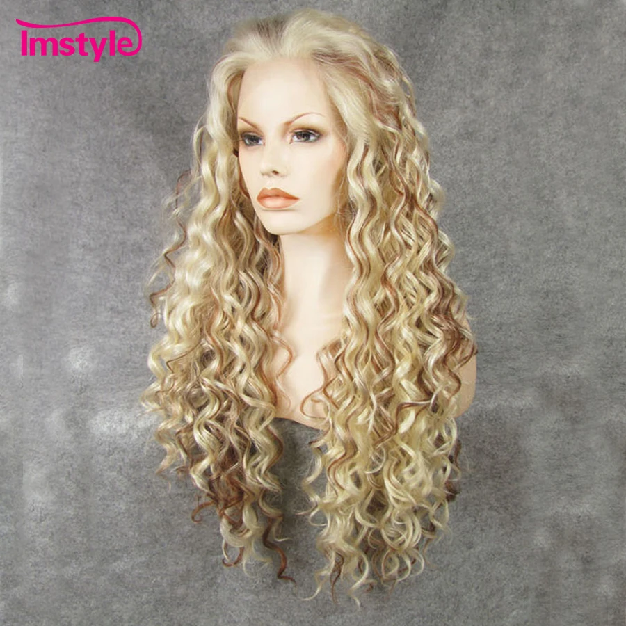 Imstyle смешанный цвет блонд коричневый парик кудрявые длинные волосы