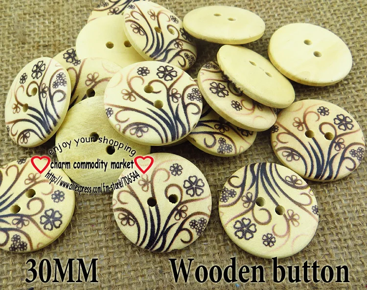 

20PCS 30MM flower painting wooden buttons sewing clothes boots coat accessories MCB-679