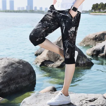 

Summer Jogger new fashion leisure slim shorts men Elastic breathable prints short trousers drawstring casual Fitness Gyms Shorts