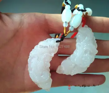 

100% Natural Pure White jade Hand-Carving Dragon&Phoenix Lovers A pair of Lucky Pendant Necklace
