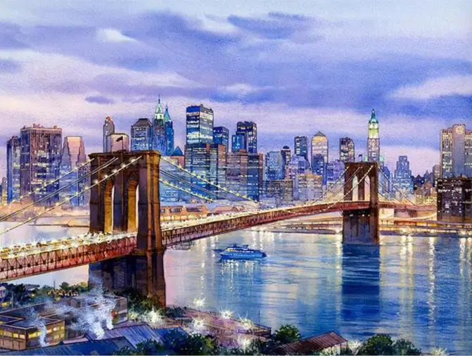 

5D Diy Diamond Painting New York Brooklyn Bridge Diamond Mosaic Full Drill City Night landscape Diamond Embroidery cross stitch