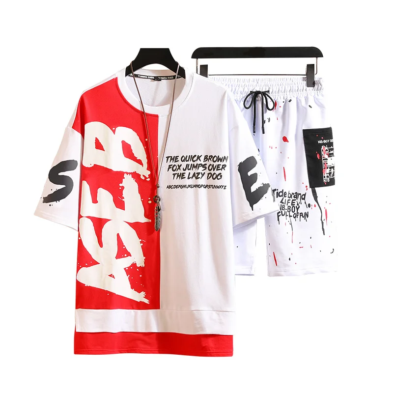 

M-XXXL 2019 two piece set top and pants casual mens short sets summer clothes for men tracksuit mens two piece set shorts