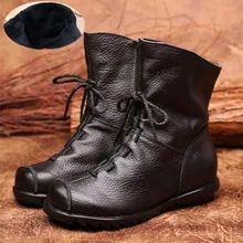 Кожаные женские модные ботинки; сезон осень-зима; теплые мягкие Нескользящие женские уличные ботинки для походов и походов; прогулочная обувь на плоской подошве; большие размеры 35-42