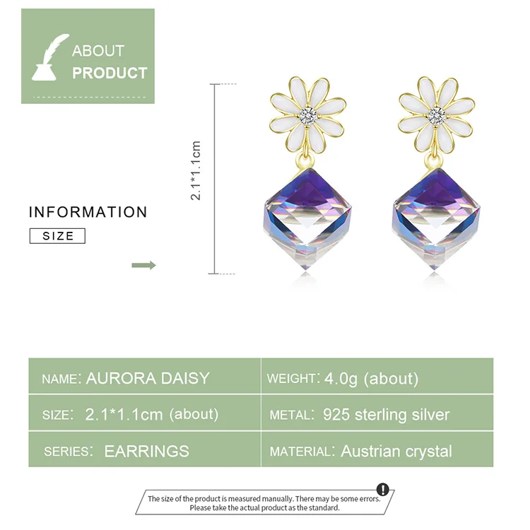 bamoer Austrian Crystal Cube Wreath Dangle Earrings 925 Sterling Silver Flower Women Wedding Statement Jewelry Gifts BSE202