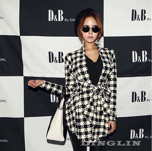 price reduction TFGS 2017 Fashion Spring Autumn Jacket Women Long Sleeve Houndstooth Print Top Casual Slim Belt Pep
