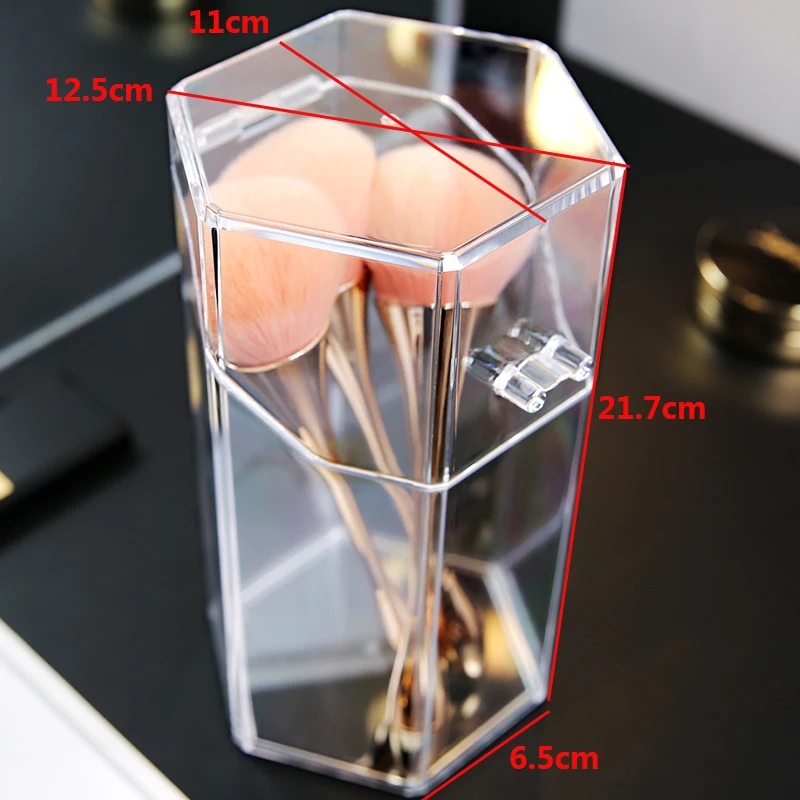 

M transparent hexagon plastic cosmetic brush pearls organizer clear PS cosmetics brushes storage organizer holder box C5052