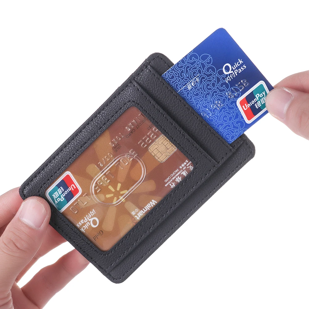 

Delgado RFID que bloquea la cartera de cuero de la tarjeta de crédito del sostenedor del dinero del monedero para los hombres mujeres 2019 bolsa de moda 11,5x8x0,5 cm