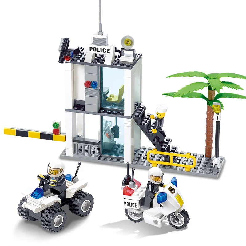 

193pcs DIY Police Station Motorcycle Car City Command Center Model Building Blocks Kids Bricks Children Toy Compatible LegoING