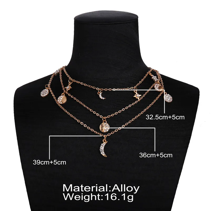 DANZE Boho Rhinestone Star Moon многослойное ожерелье с подвеской для женщин 2018 Золотое