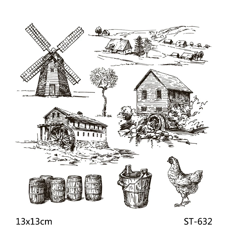 

AZSG Rural Life Windmill Clear Stamps For DIY Scrapbooking Decorative Card making Craft Fun Decoration Supplies 13x13cm