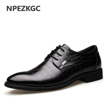 

NPEZKGC New Leather Men dress shoes brown black Men oxford Lace-up shoes Men Flats Formal Shoes Wedding Men Shoes
