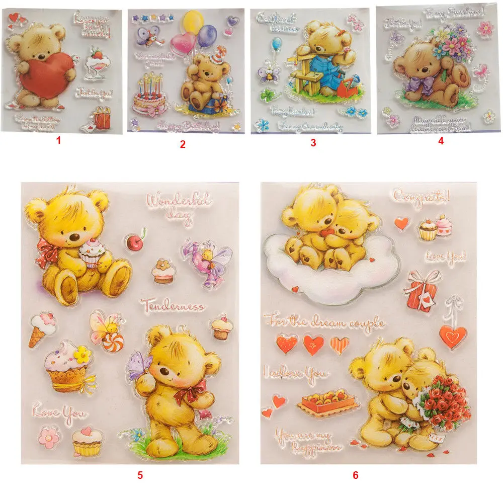 

Cute Bear Transparent Silicone Clear Stamps DIY Scrapbook Embossing Card Art Heart Balloon Flower Cake Gift Playing