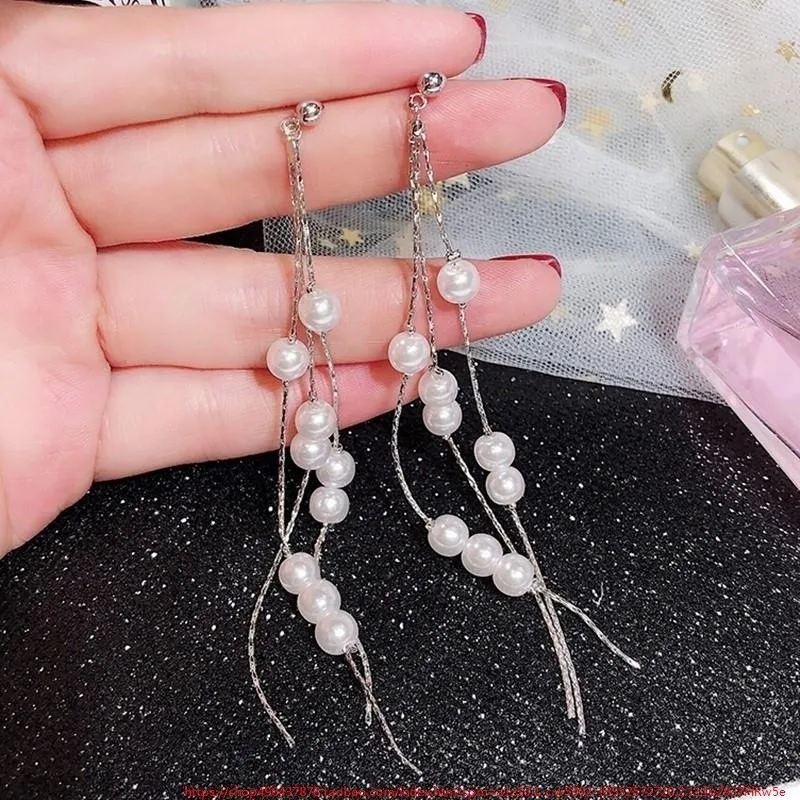 

Fashion Gold Silver Pearl Tassel Earrings For Women Fashion Long Earrings Drop Brincos Korean Boucle D'oreille Femme 2019