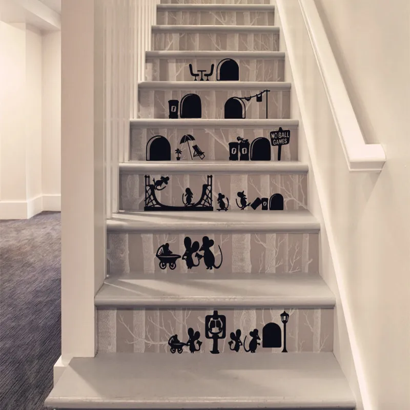 

Cartoon Mouse Wall Sticker Removable Creative Stickers Bedroom Stairs Decorative Shop Home Decor Parlor Parede para quarto