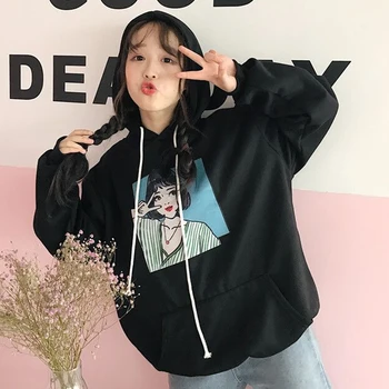 

Fashion New Womens Hoodies Student Style Female Cartoon Printed Women Tops Harajuku Korean Casual Trendy Hooded Females Pullover