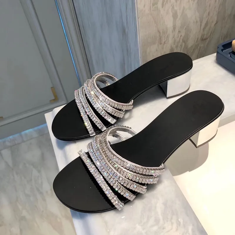2019 women ladies diamond embellished low heel slippers sandals